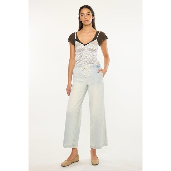 KanCan Denim - KanCan Annalise Mid Rise Wide Leg Pants 9/28 100% Cotton Cropped Light Wash